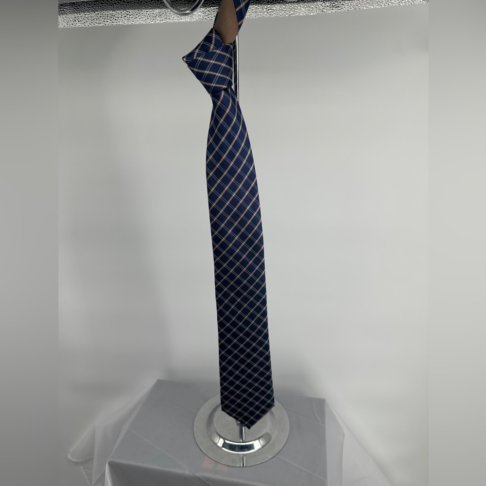 Astor & Black blue plaid striped silk tie